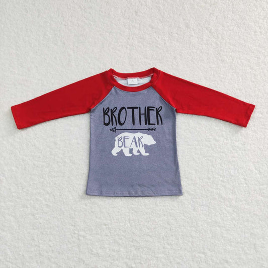 BT0449 BROTHER BEAR Print Boys Christmas Raglan Sleeve Tee Shirts Top