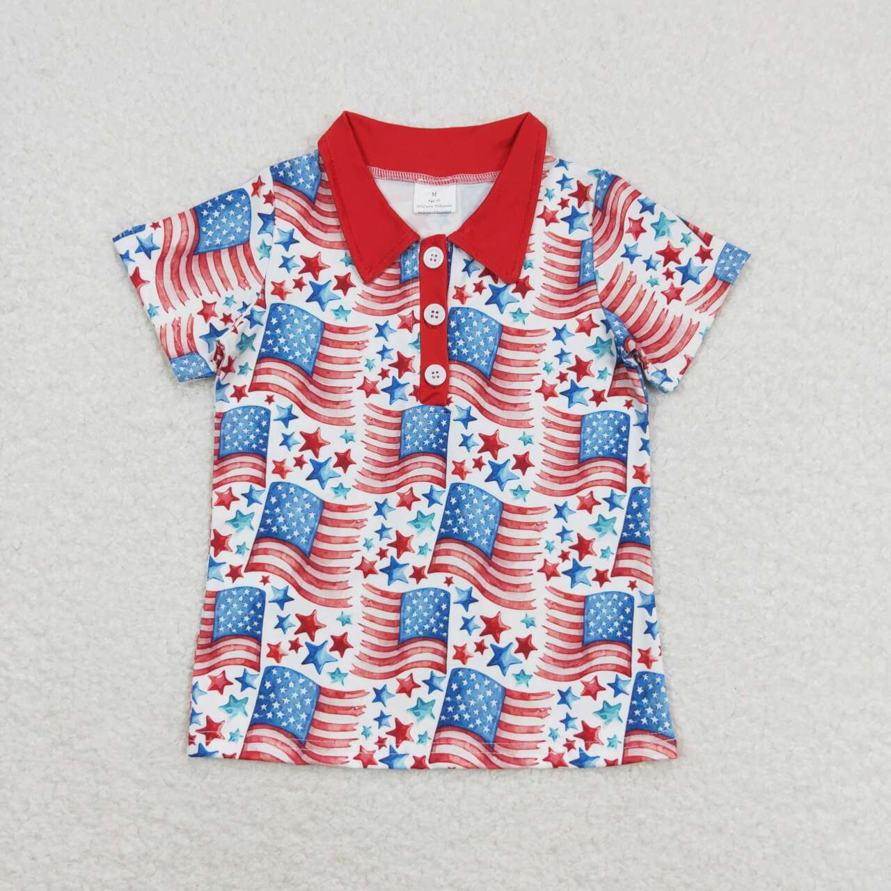 BT0565 Flag Stars Baby Boys 4th of July Polo Tee Shirts Top