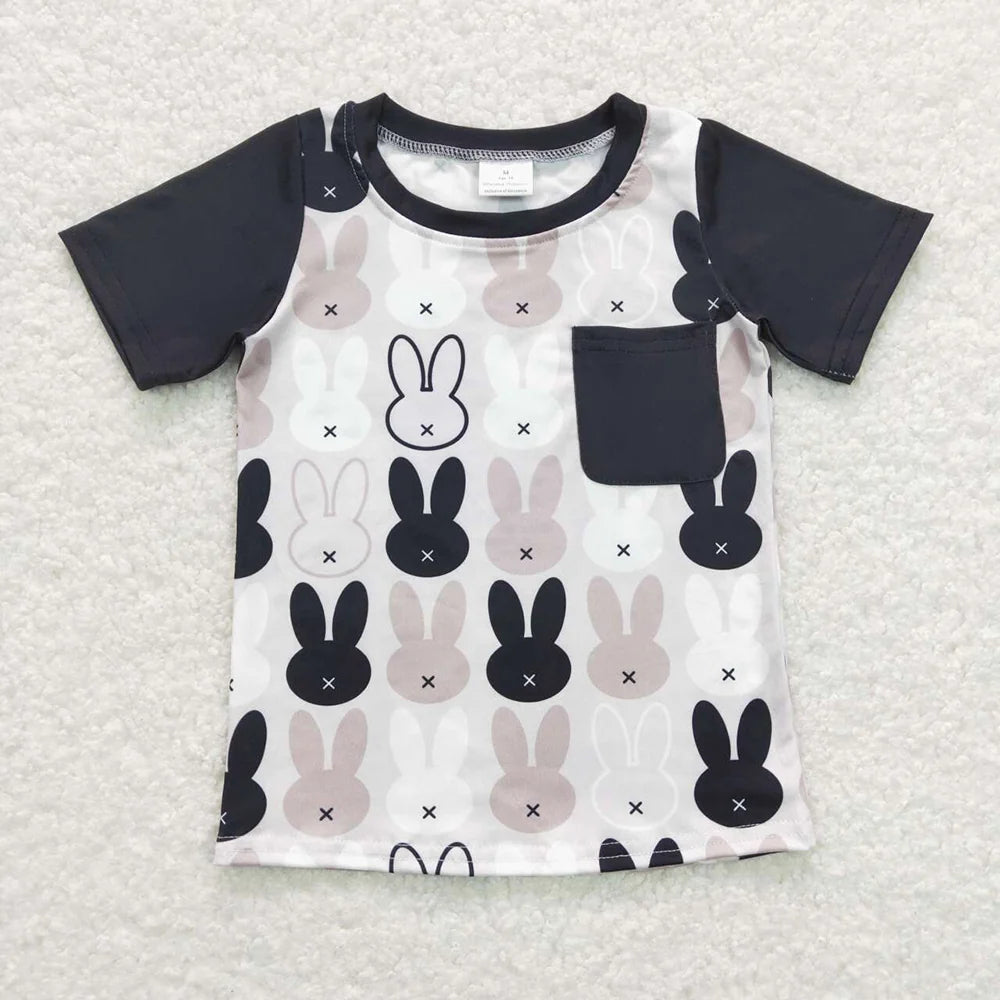 Sibling Baby Boys Raster Black Rabbits Short Sleeve Pajam  Set Romper T-shirts