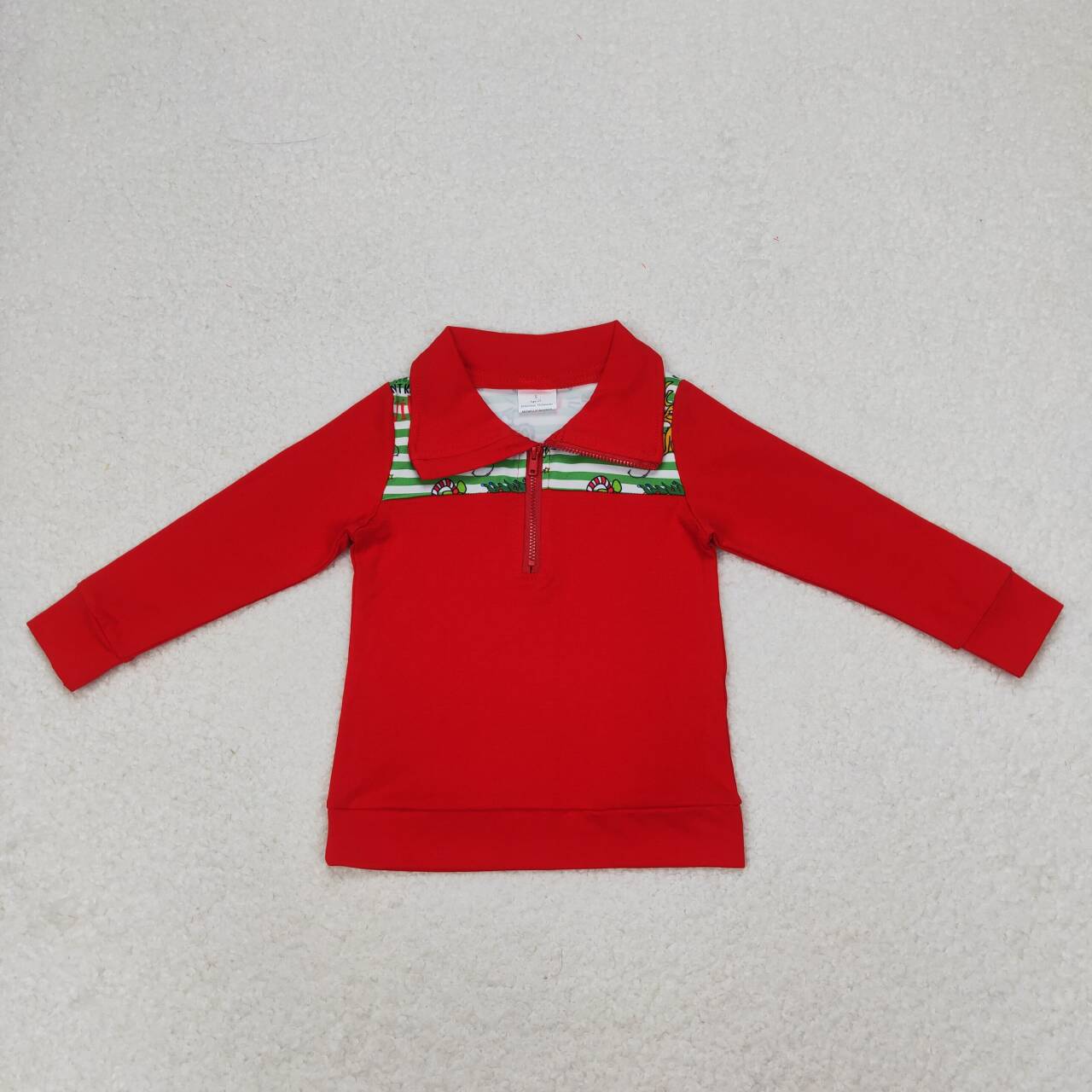 BT0726 Green Frog Stripes Print Boys Christmas Zipper Pullovers Top
