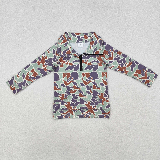 Toddler Boys Hunting Camo Long Sleeve Half Zipper Pullover Top
