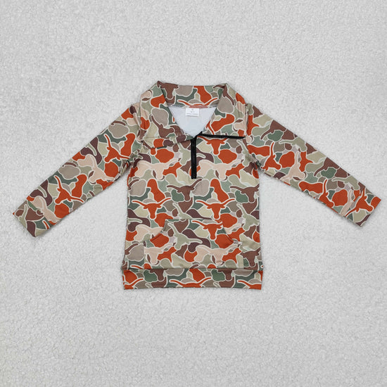 Toddler Boys Hunting Camo Long Sleeve Half Zipper Pullover Top