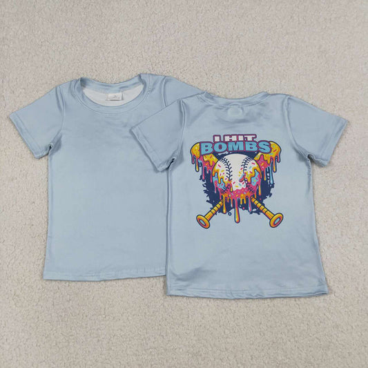 BT1251 BOMBS Baseball Print Boys Short Sleeve Tee Shirts Top