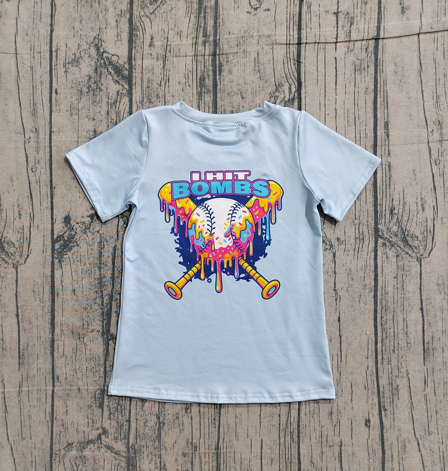 BT1251 BOMBS Baseball Print Boys Short Sleeve Tee Shirts Top
