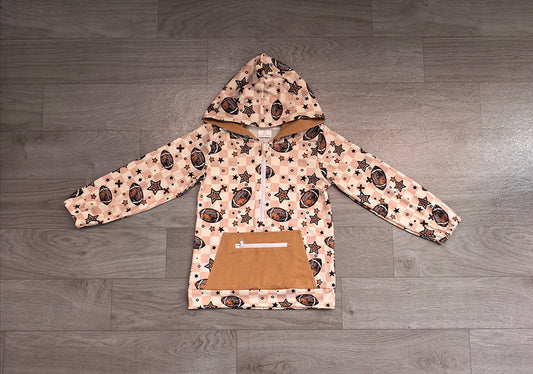 BT1318 Preorder Football Stars Checkered Print Boys Zipper Pocket Hoodie Top
