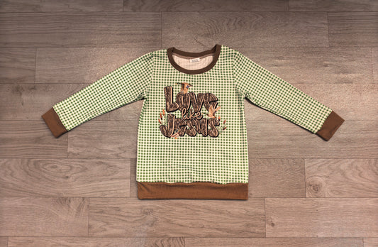 BT1320 Preorder LOVE LIKE JESUS Duck Checkered Print Kids Tee Shirts Top