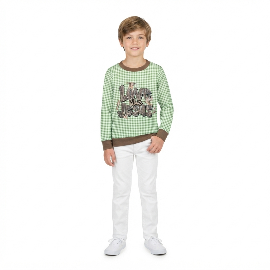 BT1320 LOVE LIKE JESUS Duck Checkered Print Kids Tee Shirts Top