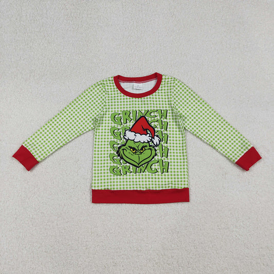 BT1321 Green Frog Checkered Print Boys Christmas Tee Shirts Top
