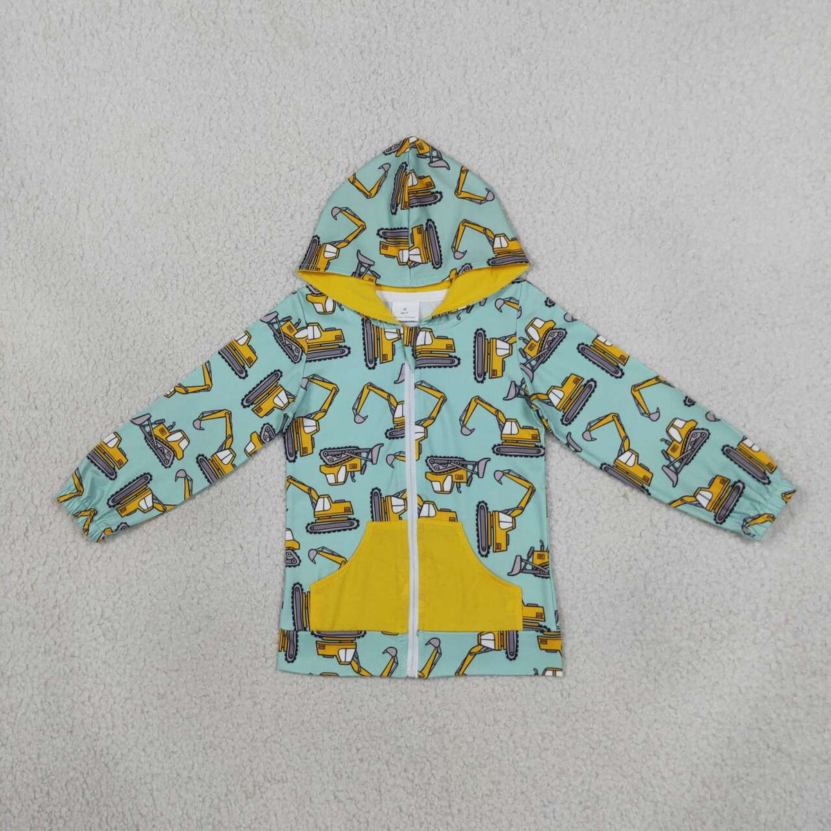 BT1378 Construction Print Boys Zipper Pockets Jackets Hoodie Top