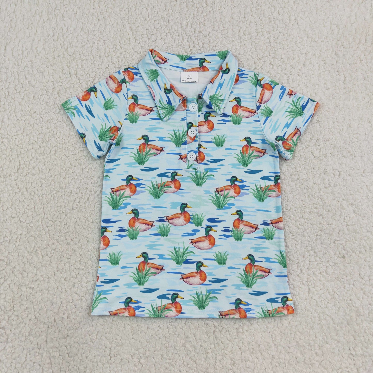 BT1381 Duck Print Boys Short Sleeve Polo Top