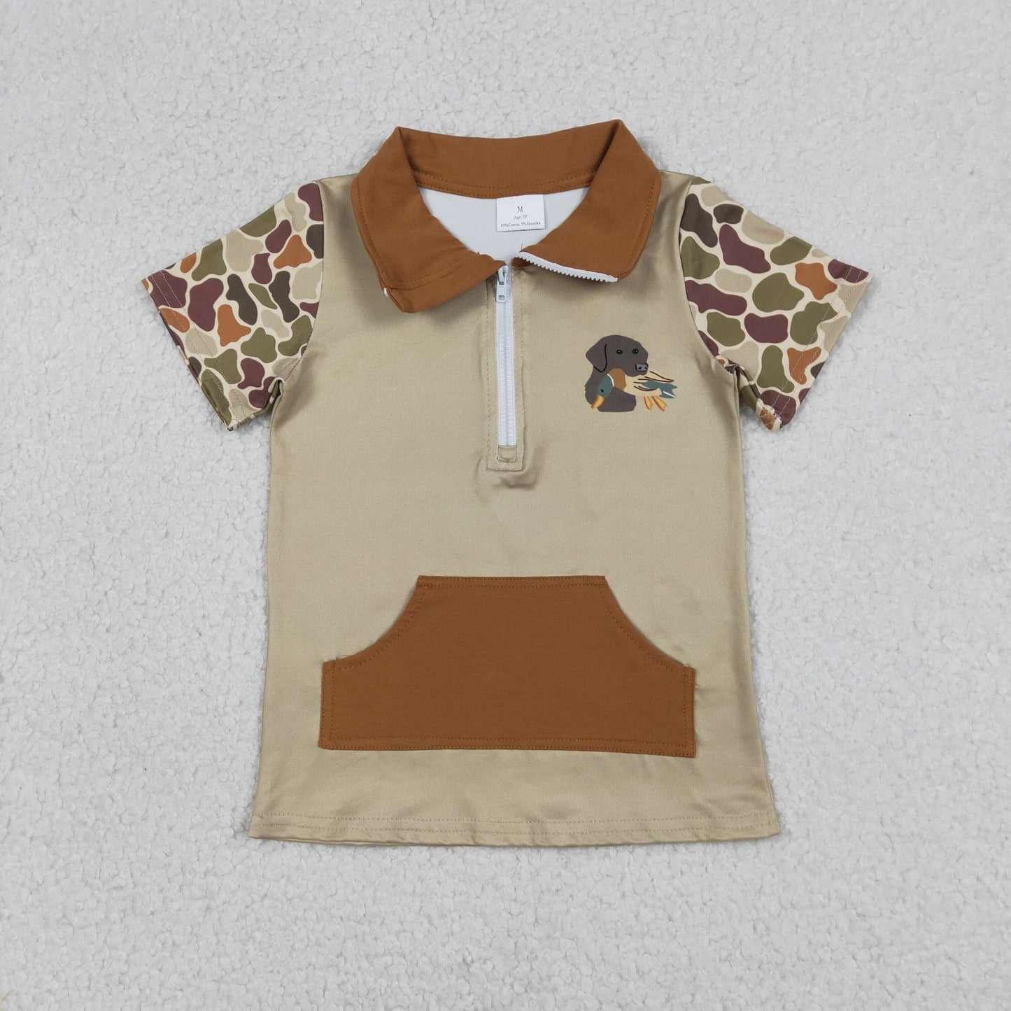 Sibling Baby Boys Short Sleeve Southern Camo Zipper Pockets Deer Dogs Hunting Pullovers Top