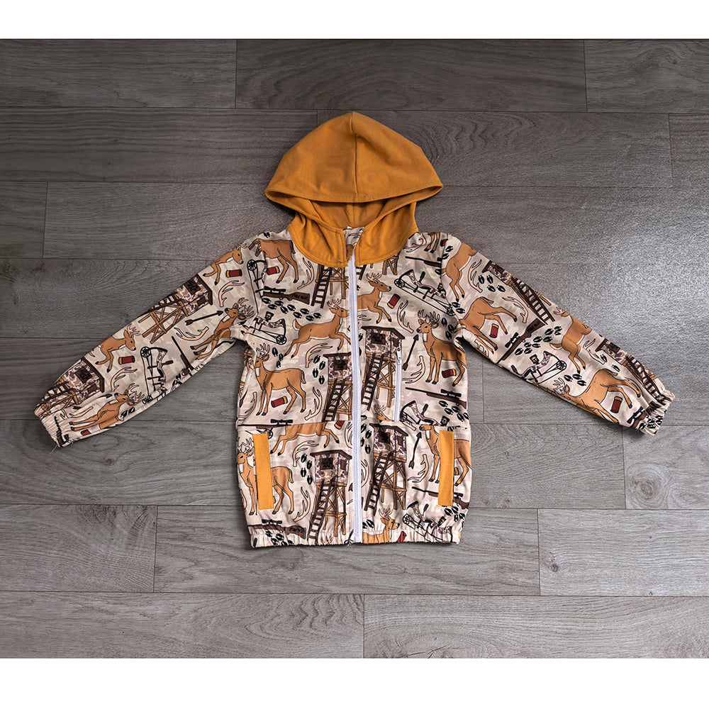 BT1567 Preorder Deer Camo Hunting Print Boys Zipper Pockets Jackets Hoodie Top