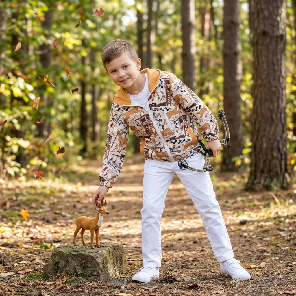 BT1567 Deer Camo Hunting Print Boys Zipper Pockets Jackets Hoodie Top