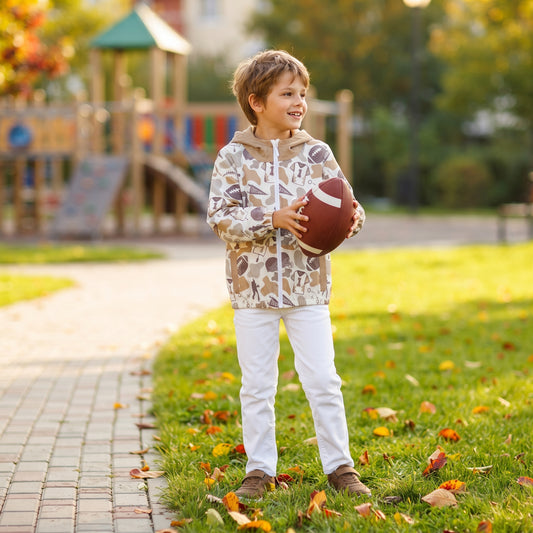 BT1570 Football Brown Camo Print Kids Full Zip Pockets Hoodie Jacket Top