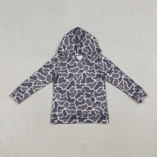 BT1572 Baby Boys Dark Grey Camo Long Sleeve Hoodie Top