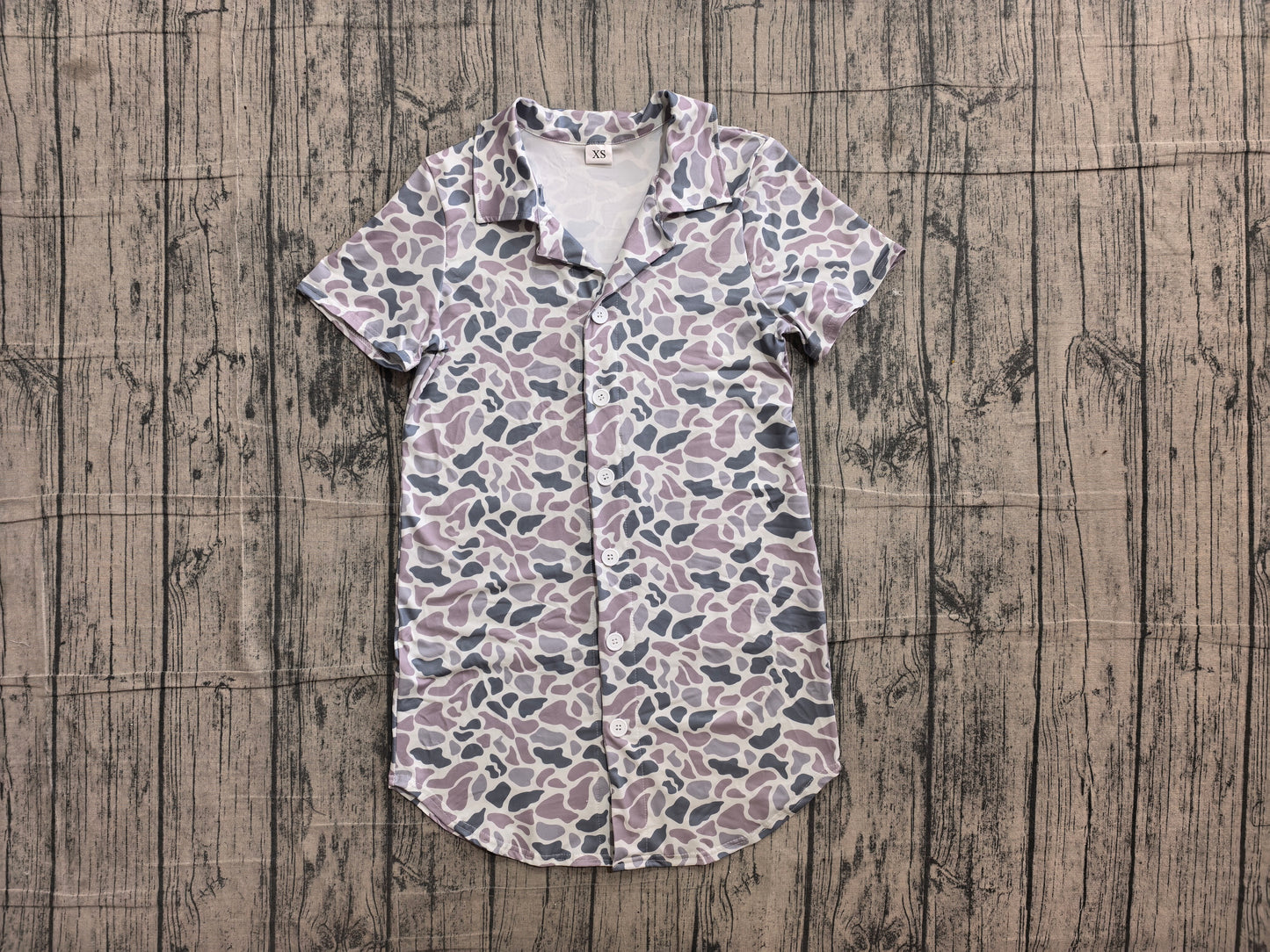 Adult Men Short Sleeve Light Grey Camo Button Shirts Top Preorder