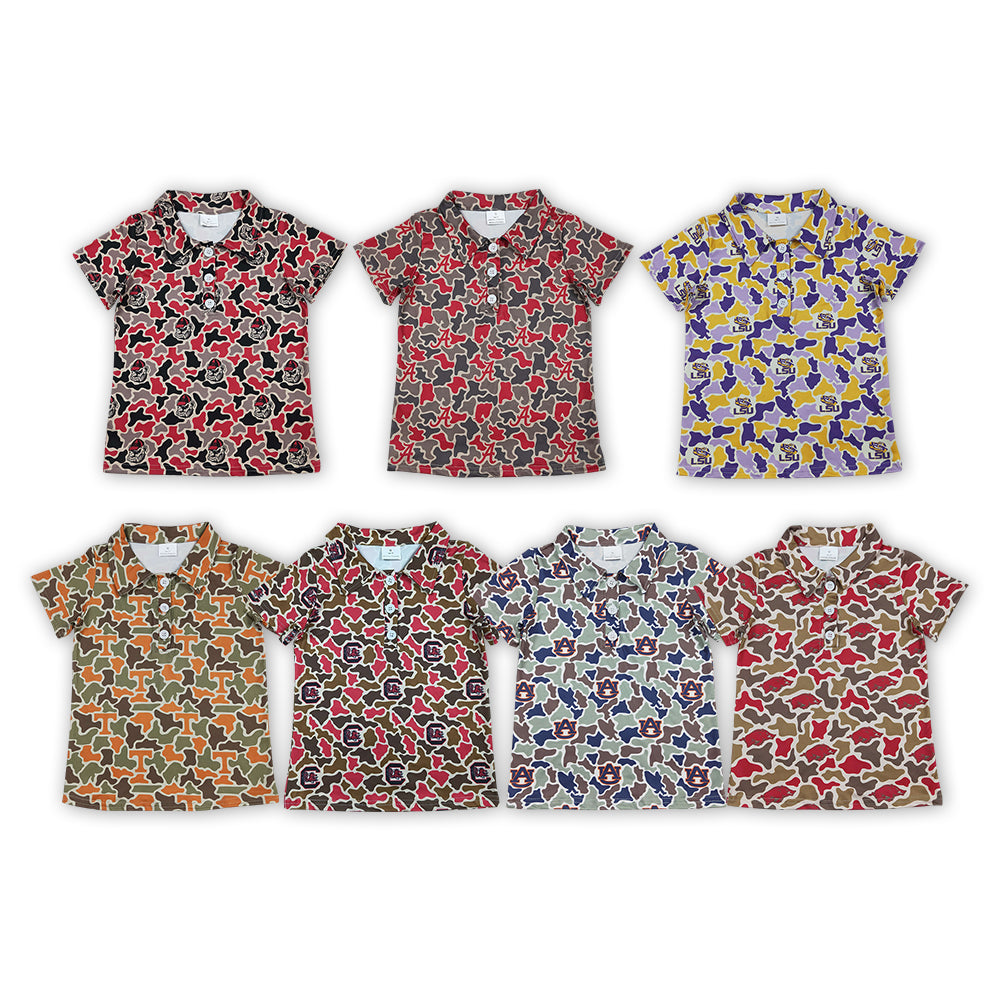 Teams Logo Camo Print Boys Short Sleeve Polo Shirts Top Brothers Wear