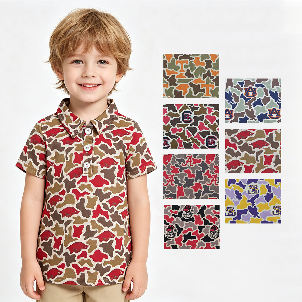 Teams Logo Camo Print Boys Short Sleeve Polo Shirts Top Brothers Wear