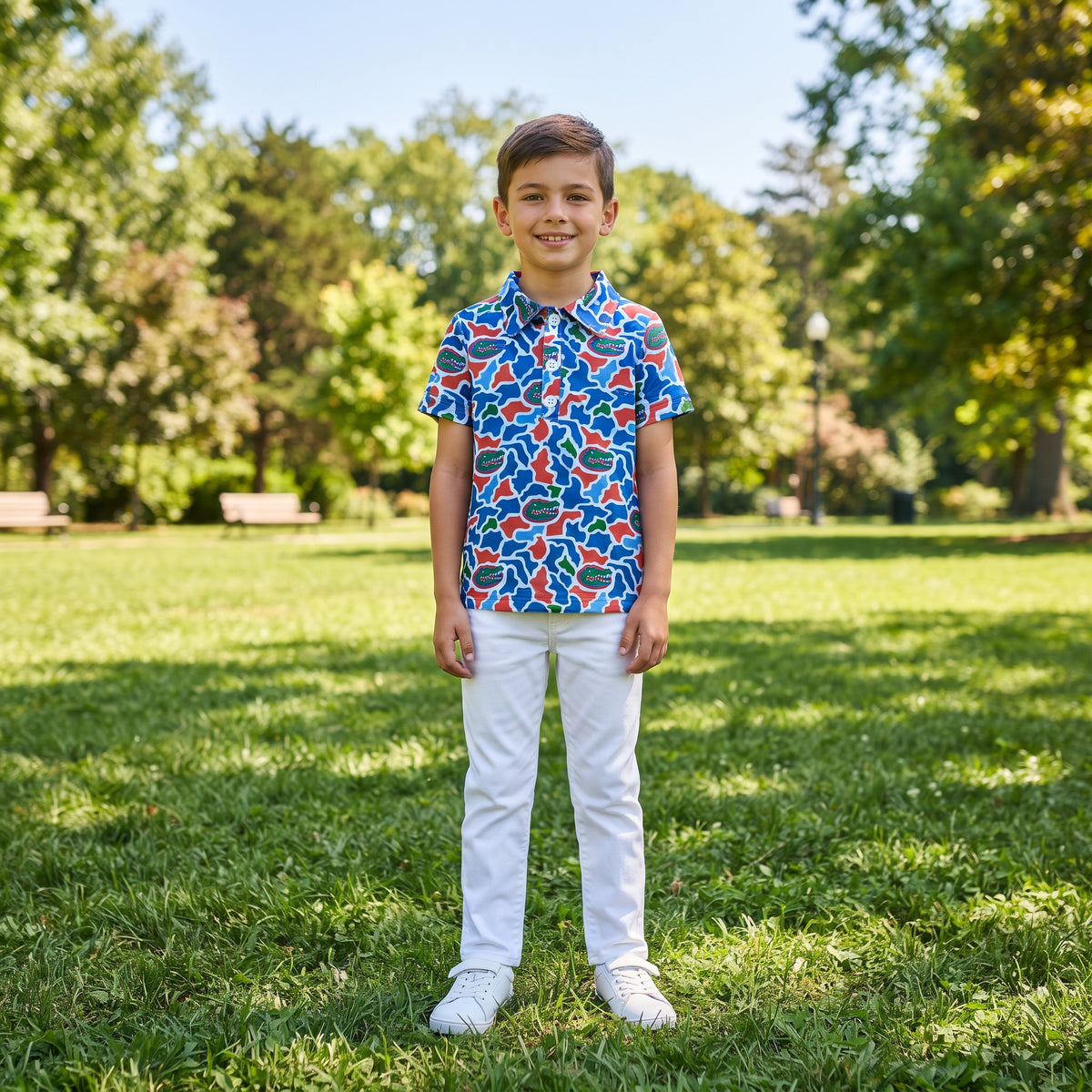 BT1695 Teams Florida Camo Print Boys Short Sleeve Polo Tee Shirts Top