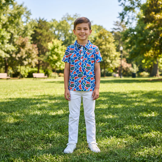 BT1695 Teams Florida Camo Print Boys Short Sleeve Polo Tee Shirts Top