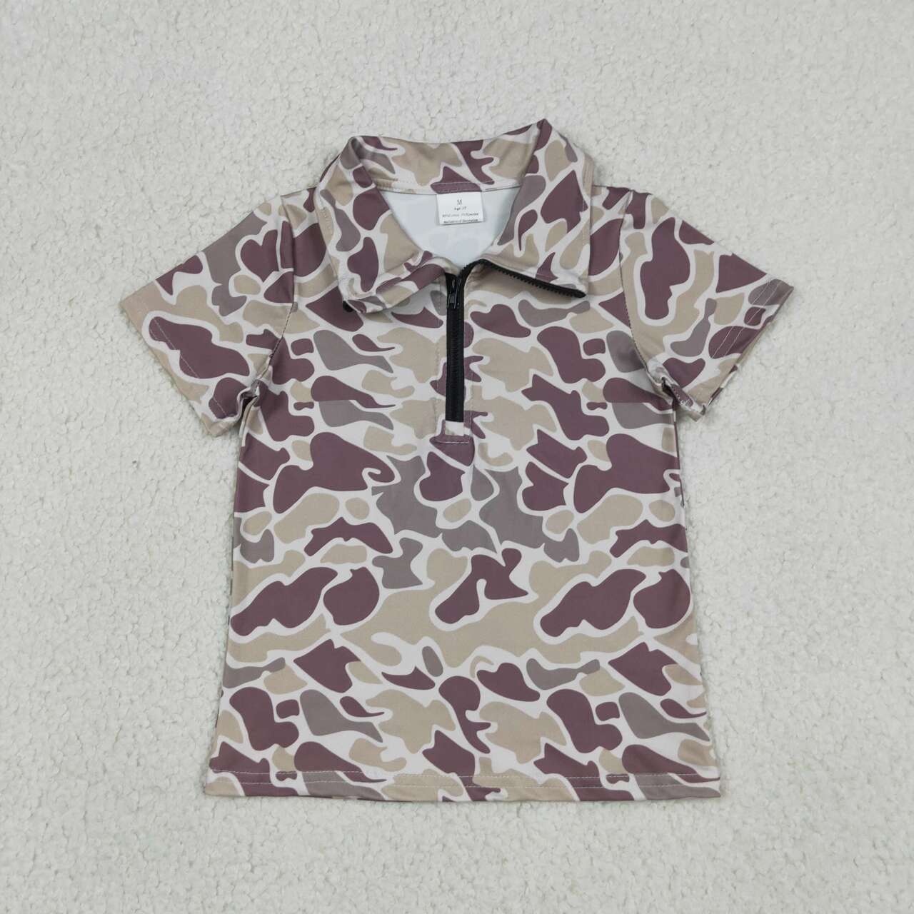 2 Colors Camo Boys Zipper Short Sleeve Tee Shirts Top Brothers Wear
