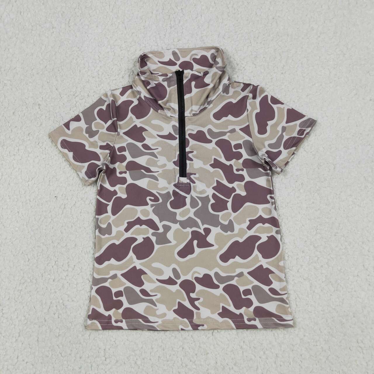 2 Colors Camo Boys Zipper Short Sleeve Tee Shirts Top Brothers Wear