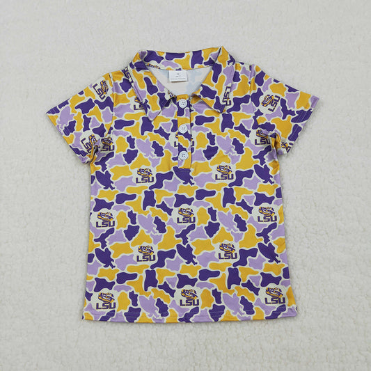 Teams LSU Tigers Purple & Yellow Camo Polo Short Sleeve Boys Shirts