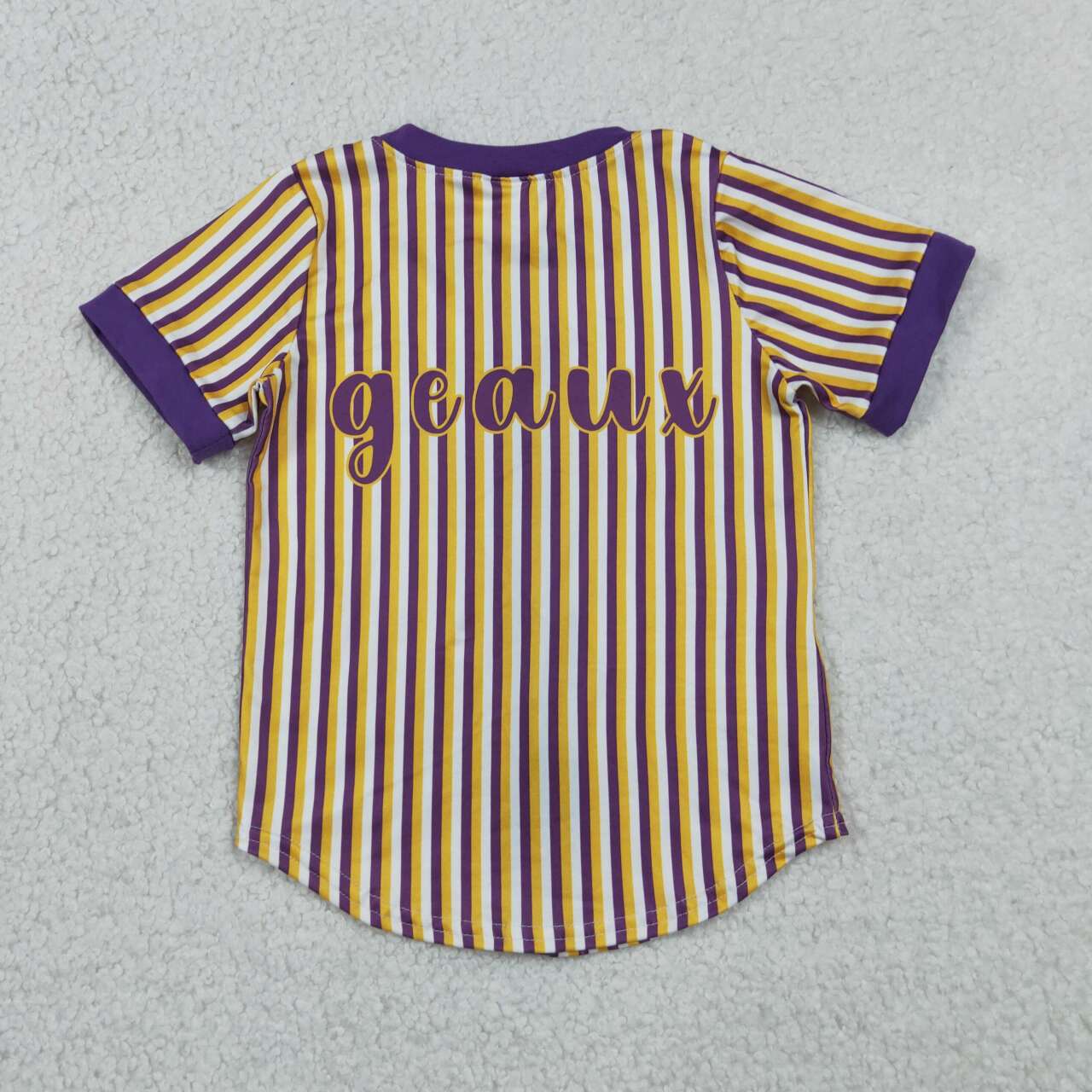 BT1745 Teams LSU Tigers Stripes Print Boys Short Sleeve Button Tee Shirts Top