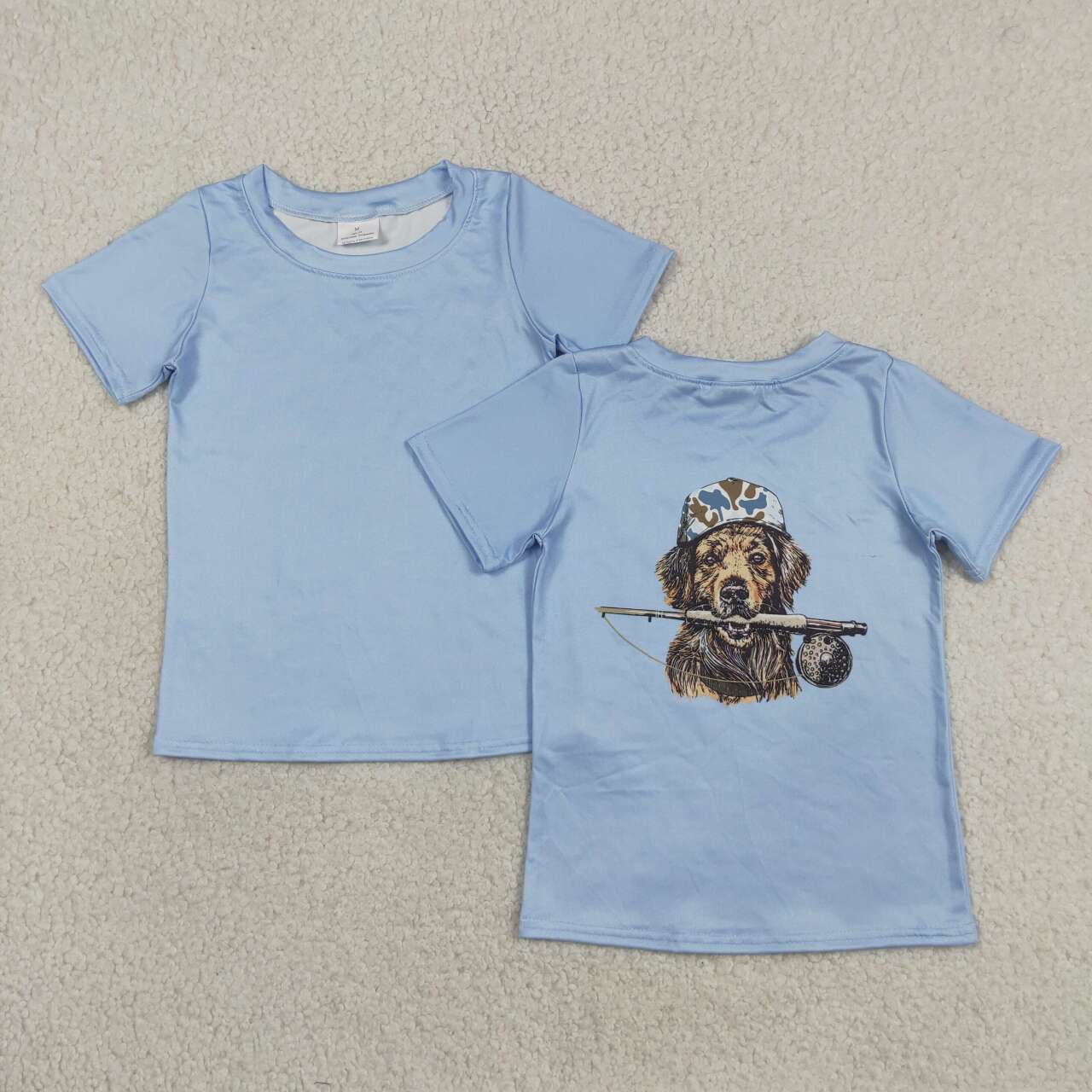 BT1761 Hunting Dog Blue Print Boys Short Sleeve Tee Shirts Top