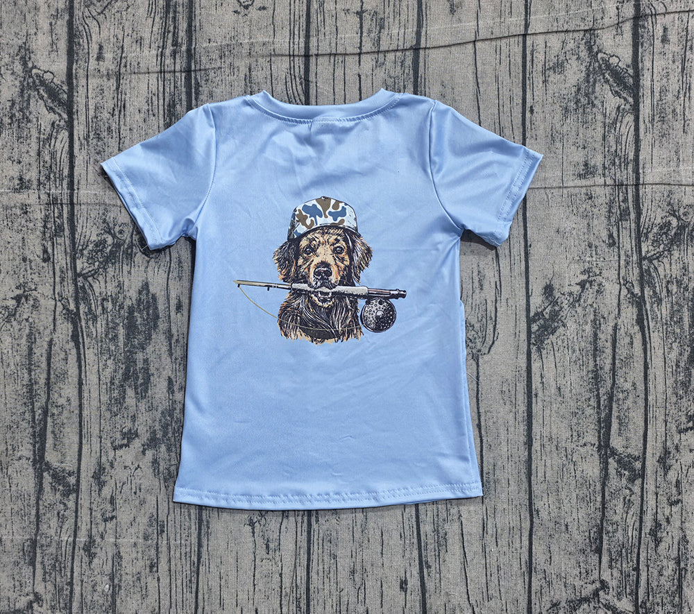 BT1761 Hunting Dog Blue Print Boys Short Sleeve Tee Shirts Top