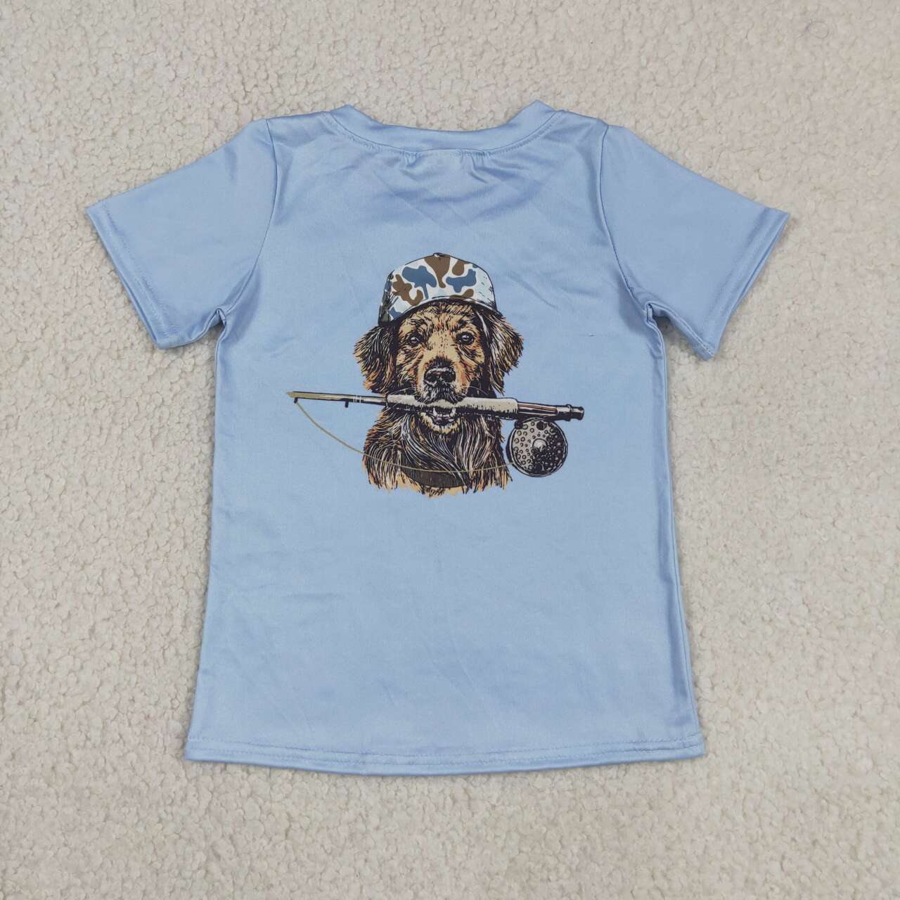 BT1761 Hunting Dog Blue Print Boys Short Sleeve Tee Shirts Top
