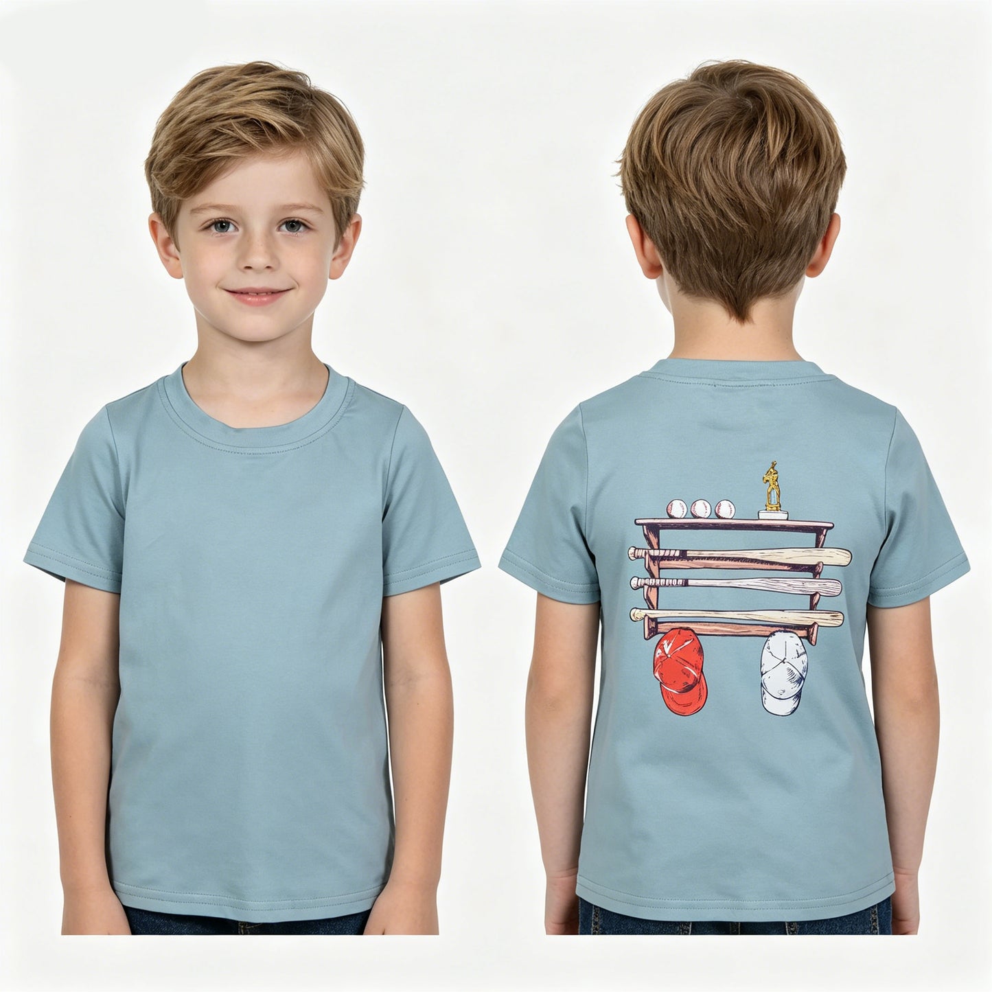 Baseball Print Boys Short Sleeve Tee Shirts Top