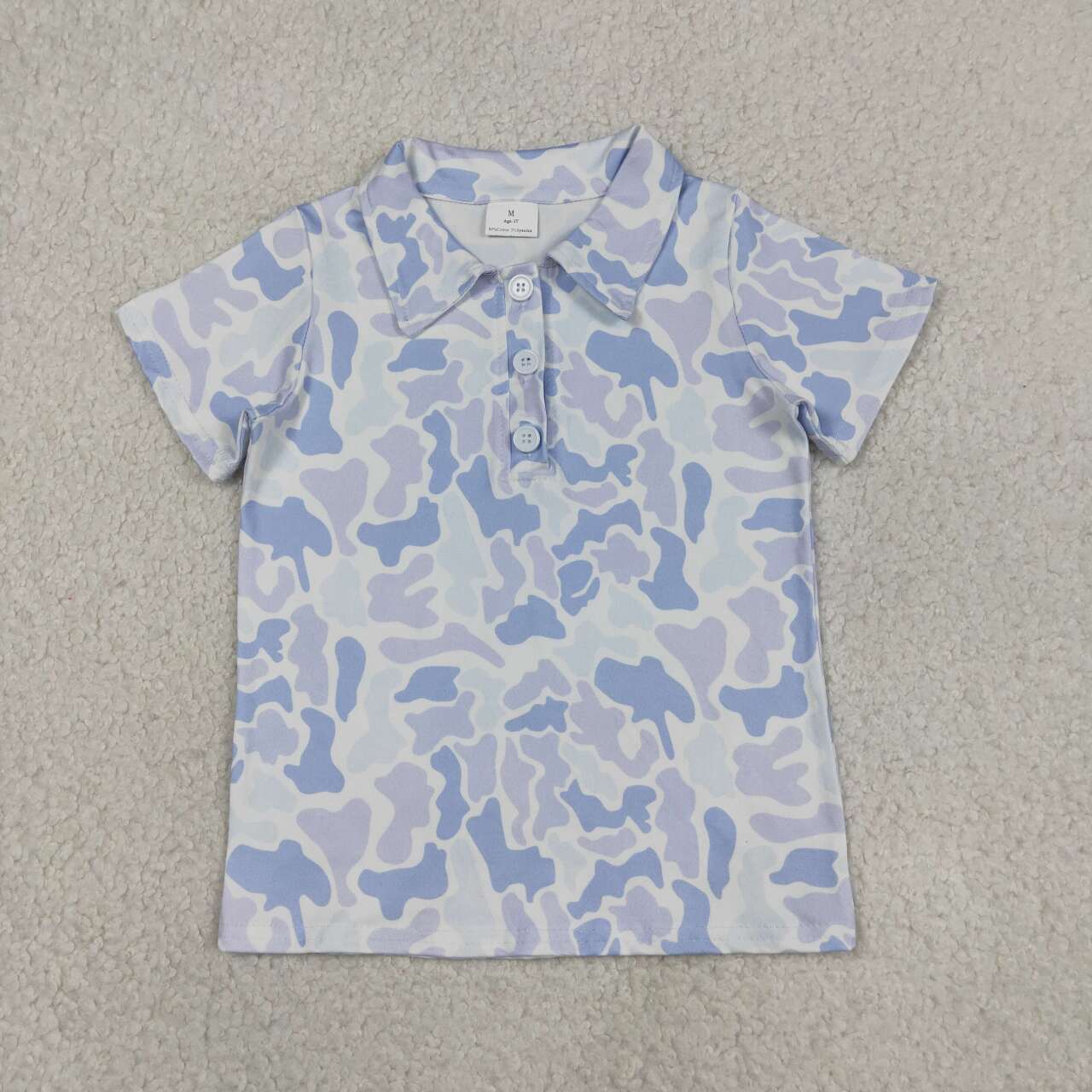 BT1766 Light Blue Camo Boys Short Sleeve Polo Tee Shirts Top