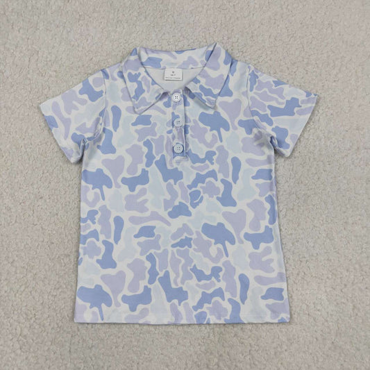 BT1766 Light Blue Camo Boys Short Sleeve Polo Tee Shirts Top