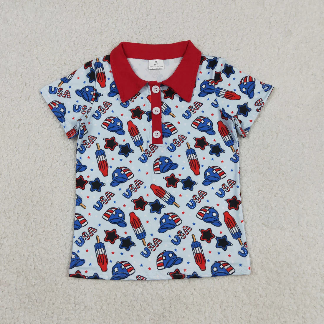 Sibling Baby Boys Short Sleeve 4th of July Button Polo Shirts Top
