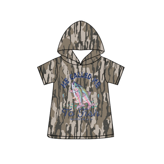 4.3 Toddler Boys Camo Fishing Hunting Short Sleeve Hoodie Top Preorder