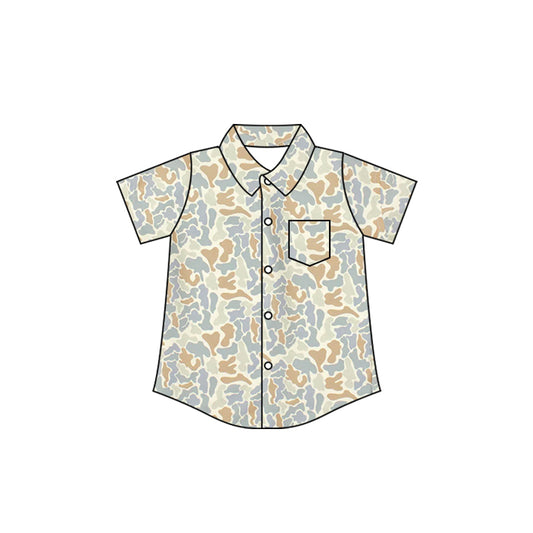4.7 BT1781 Preorder Khaki Grey Camo Print Boys Pocket Button Tee Shirts Top