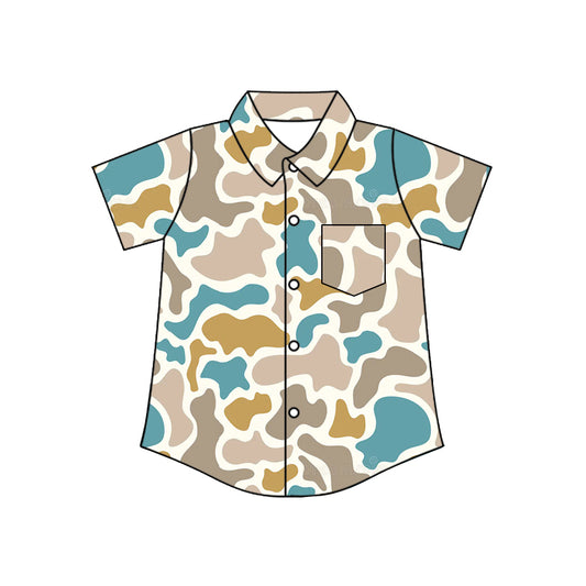 4.8 BT1788 Preorder Khaki Blue Camo Boys Pocket Button Tee Shirts Top