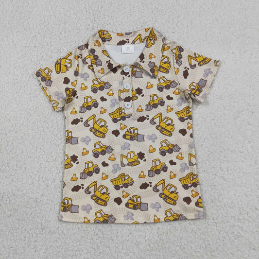 BT1792 Construction Trucks Yellow Boys Polo Tee Shirts Top