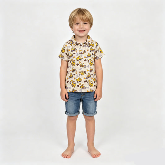 BT1792 Construction Trucks Yellow Boys Polo Tee Shirts Top