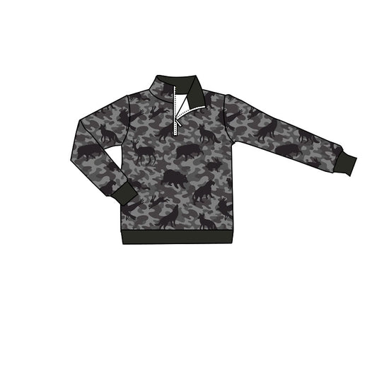 4.18 Toddler Boys Grey Camo Hunting Animal Long Sleeve Pullover Top Preorder