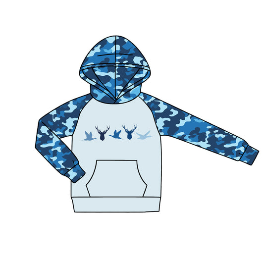 4.18  Toddler Boys Hoodie Hunting Deer Blue Camo Long Sleeve Hoodie Top Preorder