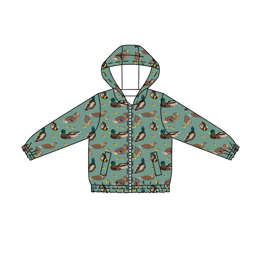 4.21 Boys Teal Duck Print  Watercolor Duck Full Zip Hooded Jacket - Preorder
