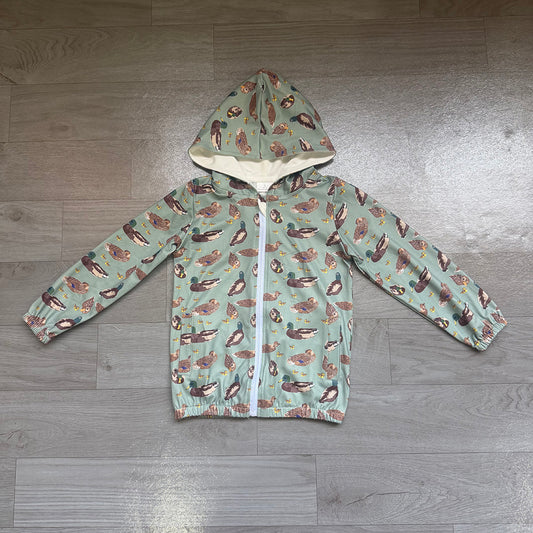 4.21 Boys Teal Duck Print  Watercolor Duck Full Zip Hooded Jacket - Preorder