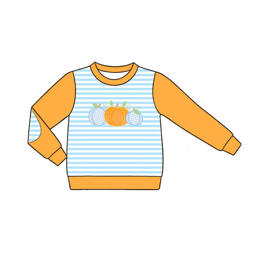 4.22 BT1823 Preorder Pumpkin Stripes Boys Fall Tee Shirts Top