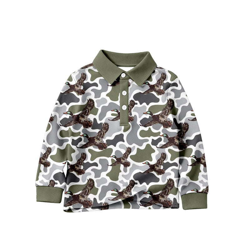 4.23 Toddler Boys Hunting Duck Print Long Sleeve Polo Shirt Preorder