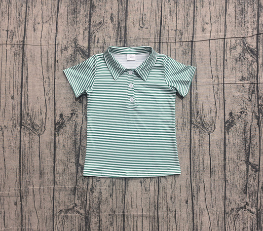 BT1832 Toddler Boys Green Striped Short Sleeve Polo Shirts Top Preorder