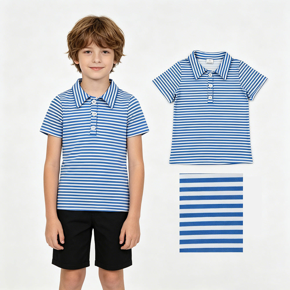 BT1834 Blue Striped Boys Short Sleeve Polo Shirts Top