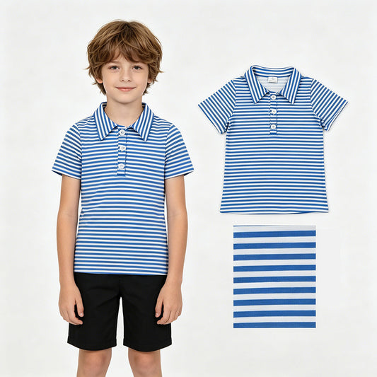 BT1834 Blue Striped Boys Short Sleeve Polo Shirts Top