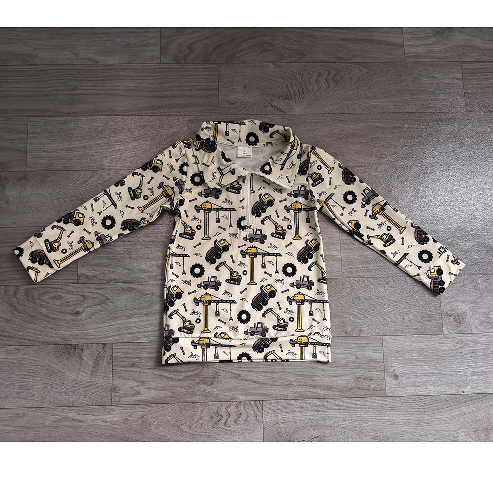BT1835 Preorder Construction Print Boys Zipper Pullover Top